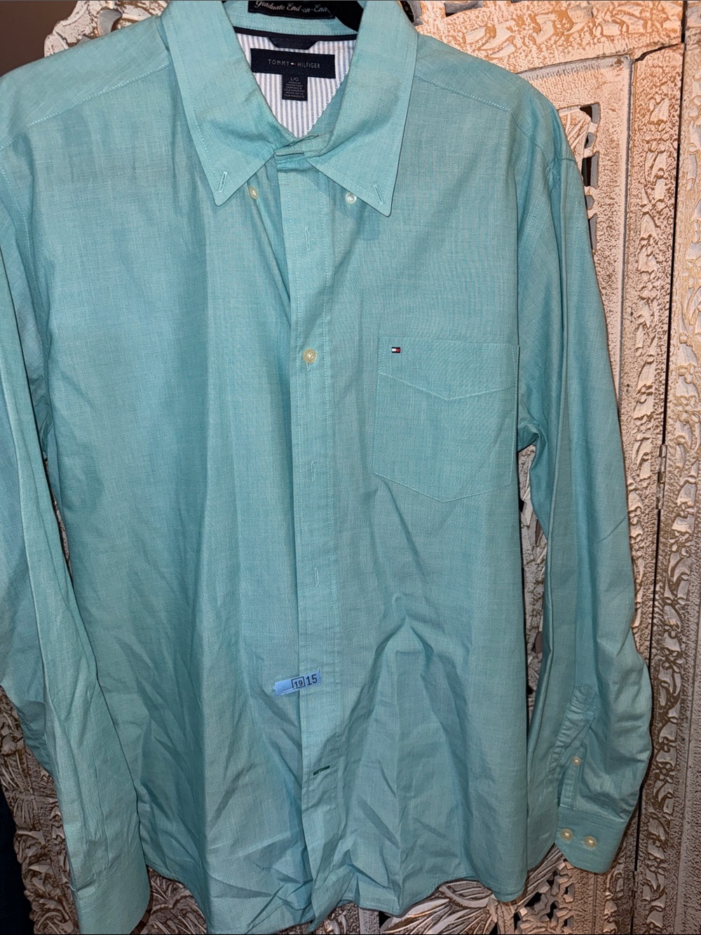 Tommy Hilfiger Men’s Mint Green Long-Sleeve Button Shirt